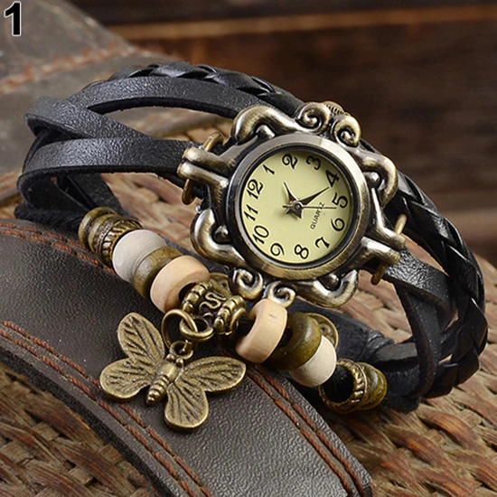 थंबनेल: Women's Casual Vintage Multilayer Butterfly Faux Leather Bracelet Wrist Watch