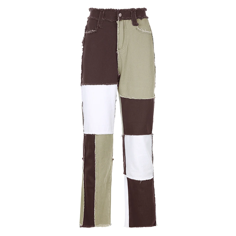 Miniatura: Sweetown Contrast Color Distressed Jeans Pants Women Preppy Style Chic