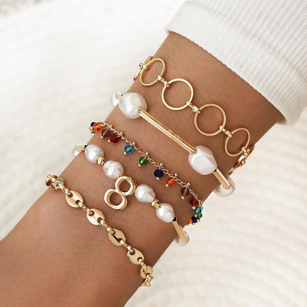 Thumbnail: KMVEXO Punk Gothic Imitation Pearls Lock Bracelets Female Knot Flower Bracelet
