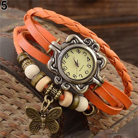 थंबनेल: Women's Casual Vintage Multilayer Butterfly Faux Leather Bracelet Wrist Watch