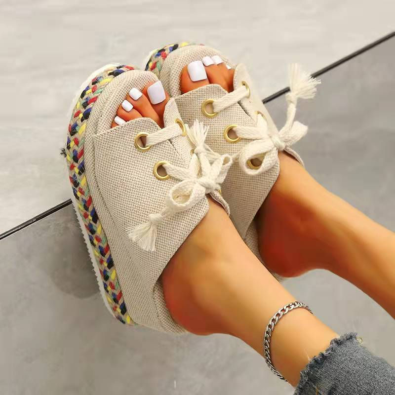 Thumbnail: Women's Lace-Up Wedge Slippers 