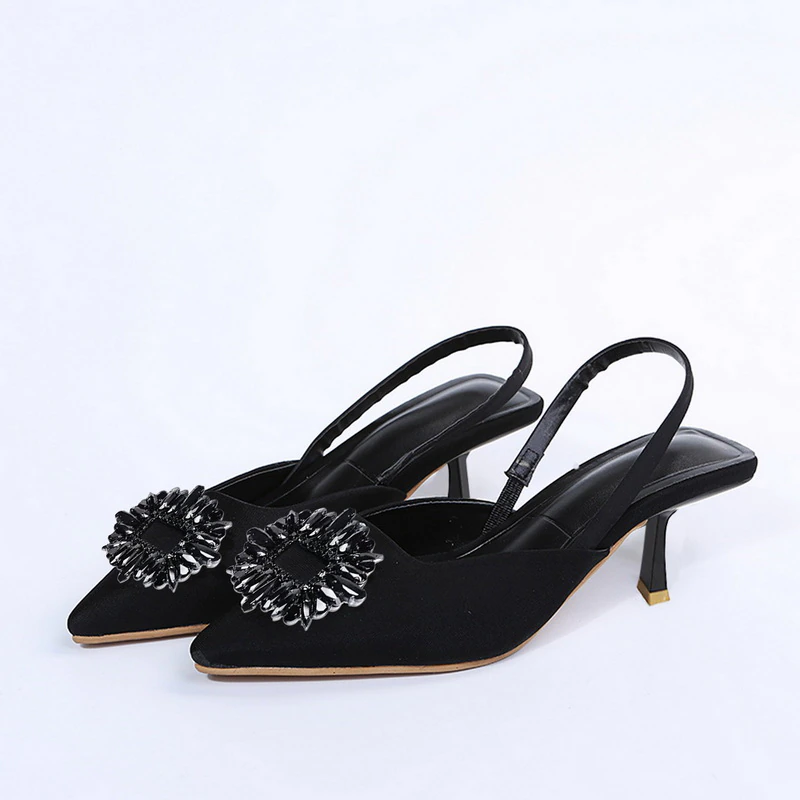 थंबनेल: Women's Pink Pointed-Toe Diamond Strappy Shoes 