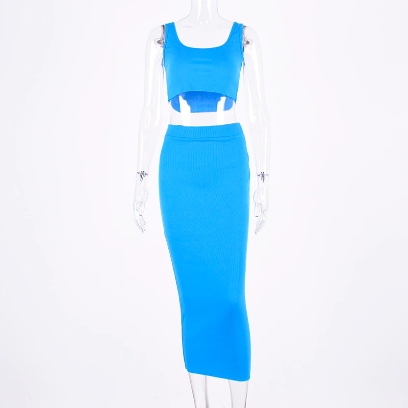 थंबनेल: Elegant Spaghetti Strap 2-Piece Crop Top & Skirt