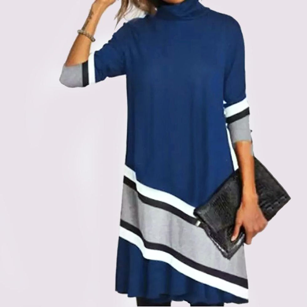 Thumbnail: Turtleneck Elegant Vintage Print Dress 