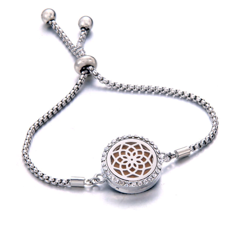 Miniature : Adjustable Perfume Essential Oil Diffuser Locket Bracelet 316L Stainless Steel