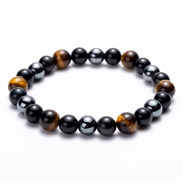 Thumbnail: Hematite Black Obsidian Tiger Eye Stones Strand Beaded Stretch Bracelets