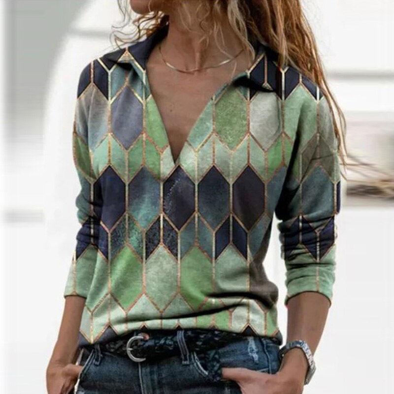 Thumbnail: Women's Long-Sleeve V-Neck Vintage Blouse