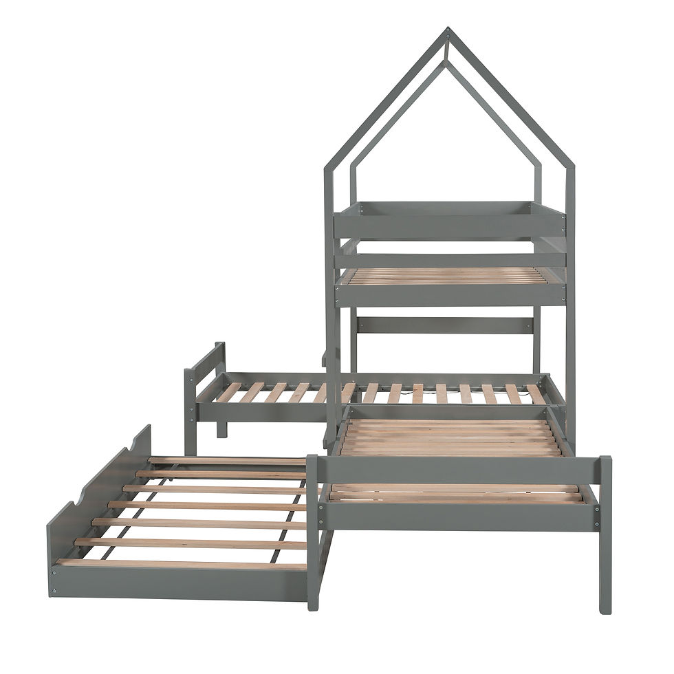 Miniaturbild: Triple Bed Twin over Twin over Twin Triple Bed Bunk bed with Trundle, Wooden Hou