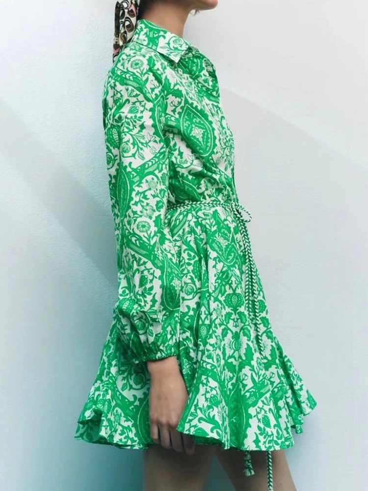 Thumbnail: Women's Pleated Drawstring Floral-print Dress