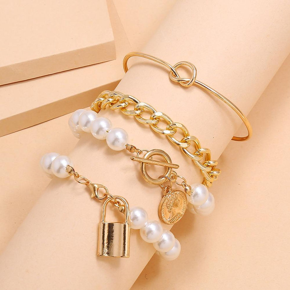 Miniatura: KMVEXO Punk Gothic Imitation Pearls Lock Bracelets Female Knot Flower Bracelet