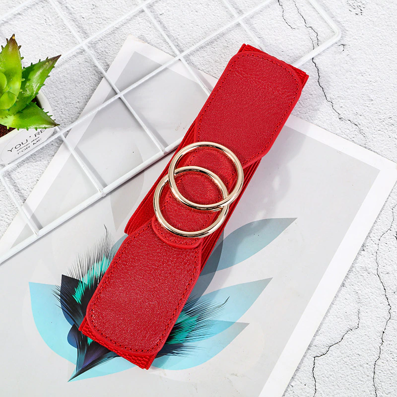 Miniaturbild: Ladies' Elastic Double-Buckle Leather Wide Belt 