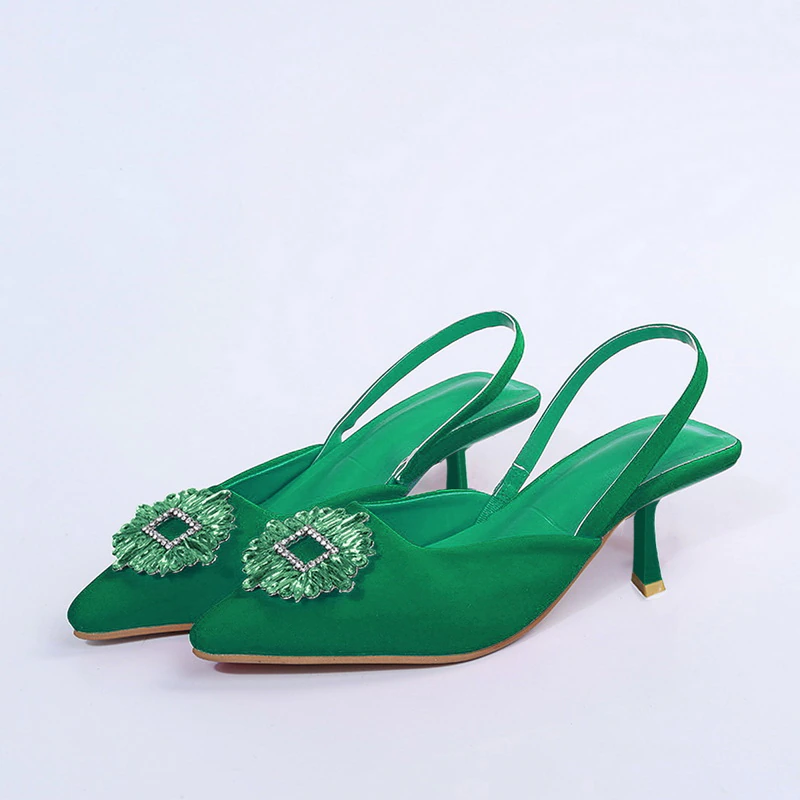 थंबनेल: Women's Pink Pointed-Toe Diamond Strappy Shoes 