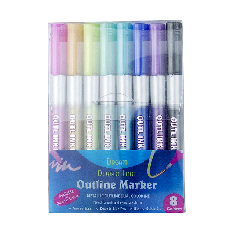 Miniaturbild: 8 Color Metallic Double Line Art Markers 