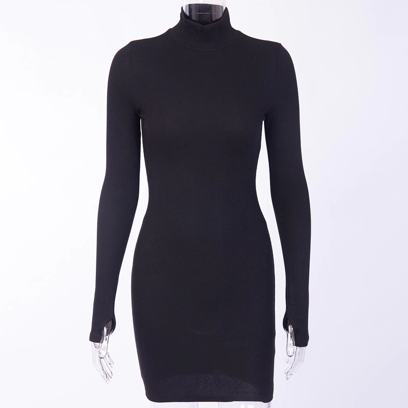 Miniatura: WannaThis Turtleneck Long Sleeve Skinny Mini Dress Women Autumn New  Cotton