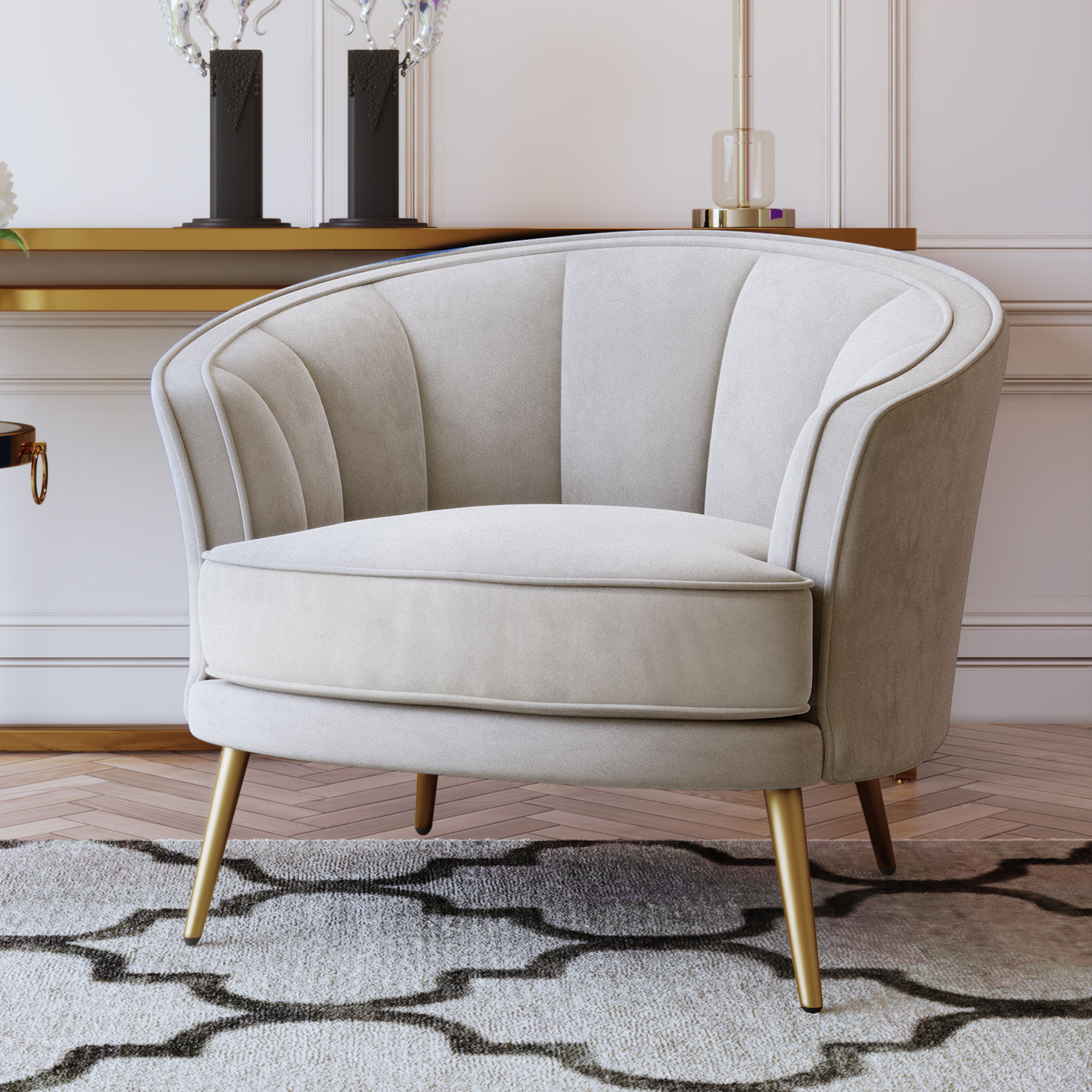 Modern Velvet Accent Barrel Chair Leisure Accent Chair Living Room Upholstered A