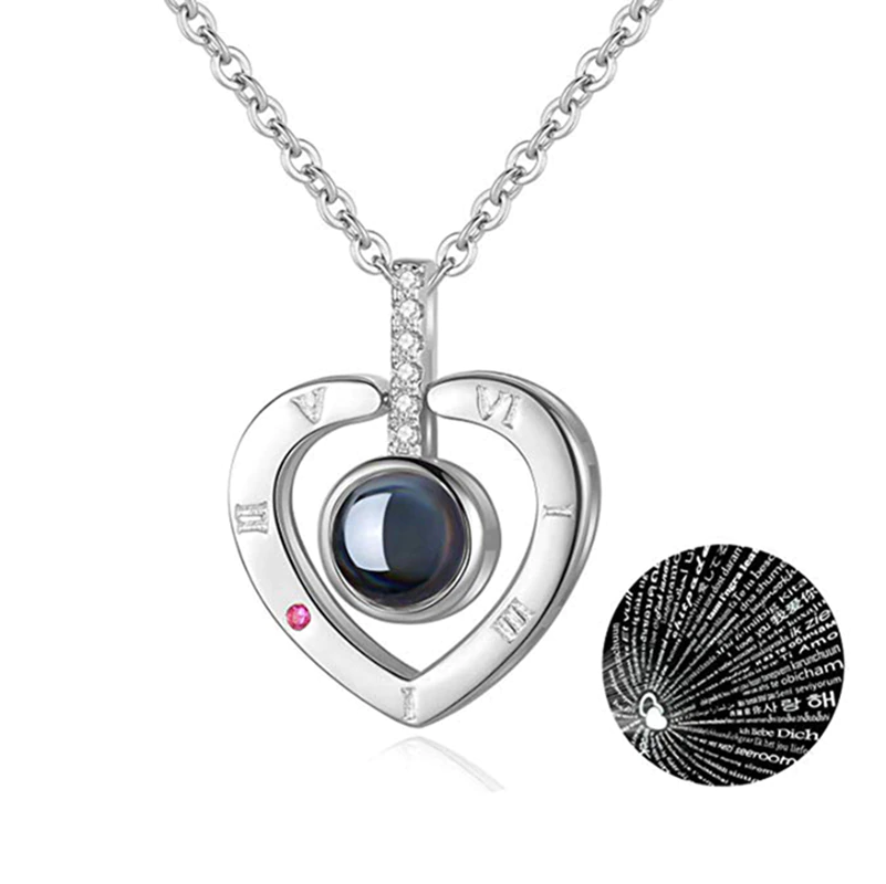 縮圖：Rose Gold 100 Languages I Love You Projection Pendant Necklace for women Jewelry
