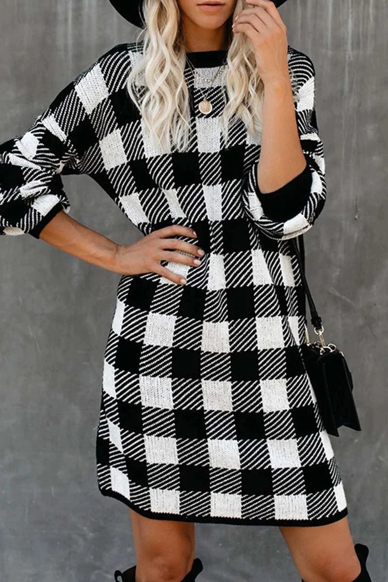 Thumbnail: Fitshinling Plaid Vintage Autumn/ Winter Sweater Dress 