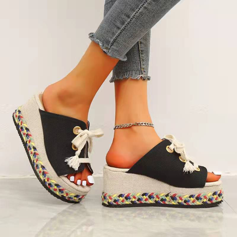 Thumbnail: Women's Lace-Up Wedge Slippers 