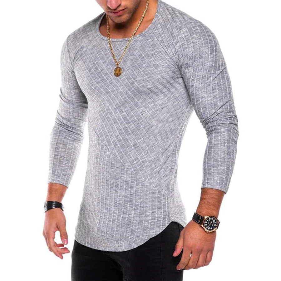 Thumbnail: Men's Plus-Size Striped Long-Sleeved Tops