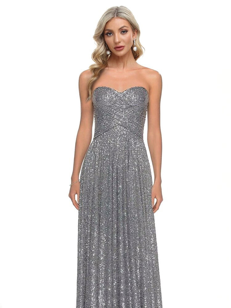थंबनेल: Luxury Strapless Sequin Cocktail Gown