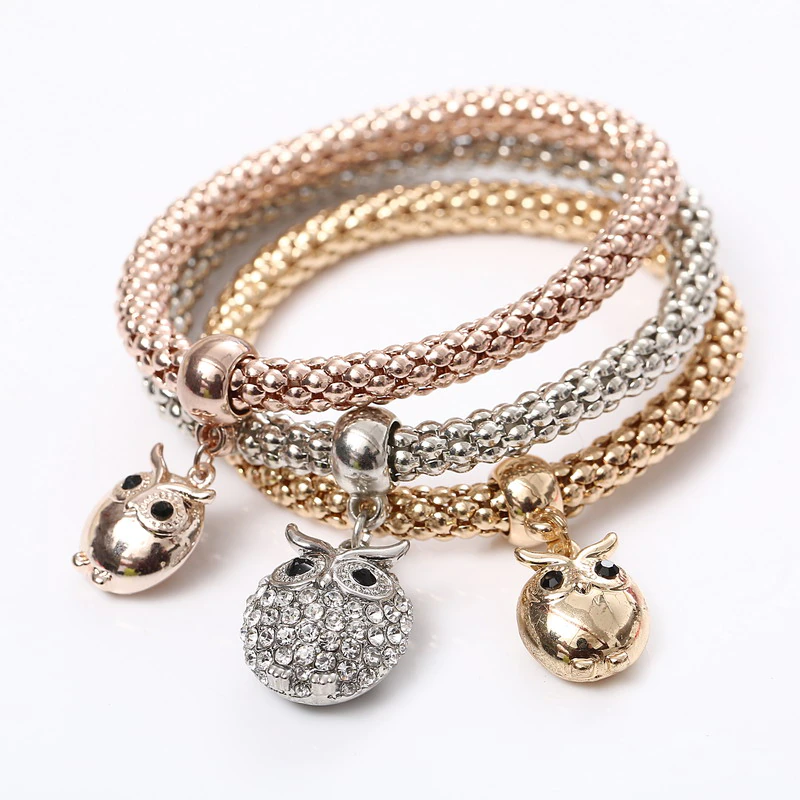 Thumbnail: ZOSHI 3 Pcs/Set Crystal Owl Heart Charm Bracelets & Bangles Gold Alloy Elephant 