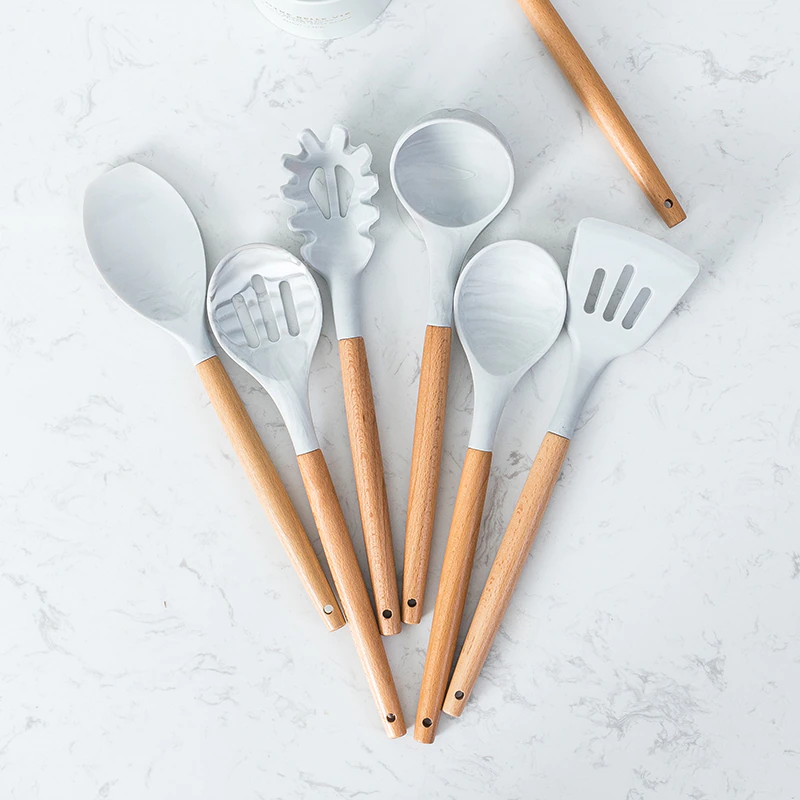 Thumbnail: 10/11PCS Premium Silicone Utensils Set Non-stick Spatula Shovel Wooden Handle