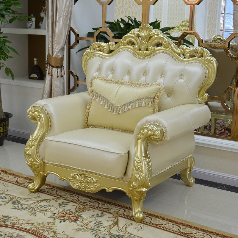 縮圖：European-style Luxury Leather and Solid Wood Sofa Combination 