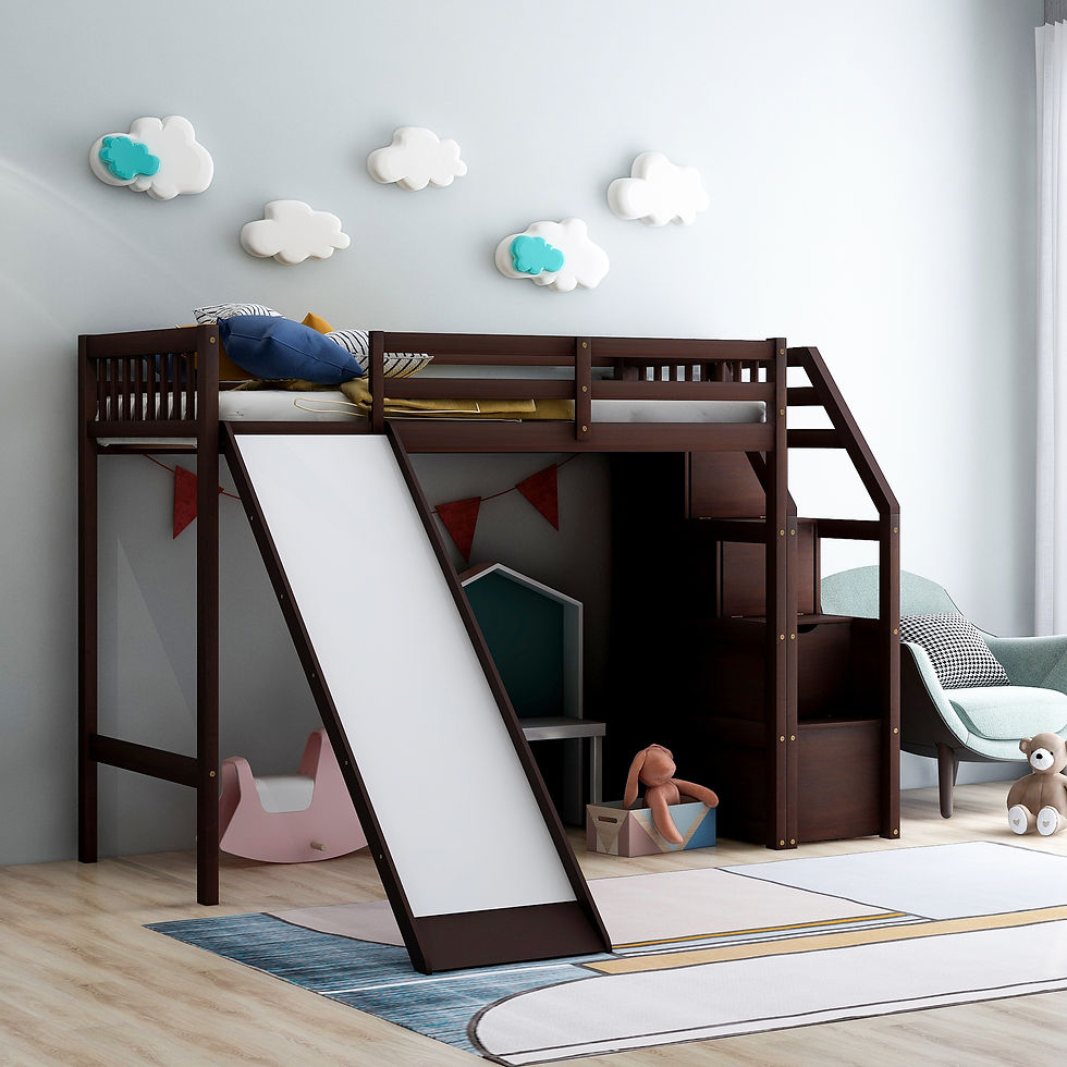 Miniatura: Twin Size Loft Bed with Storage and Slide, Espresso