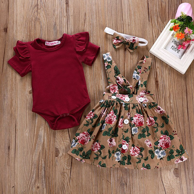 Thumbnail: Infant/ Baby Girls Set | 3Pc Pink Romper and Floral Dress