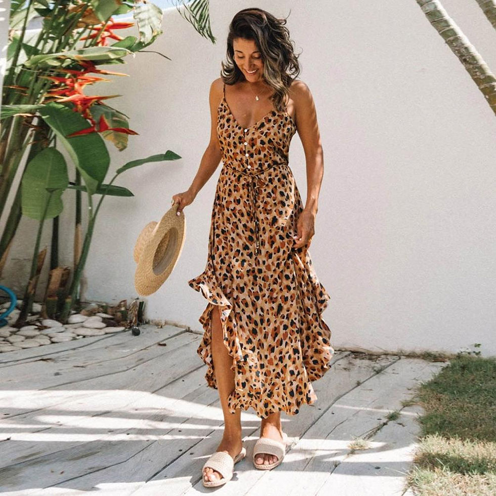 縮圖：Summer Fashion Women's Deep V Leopard Butterfly Maxi Long Dress