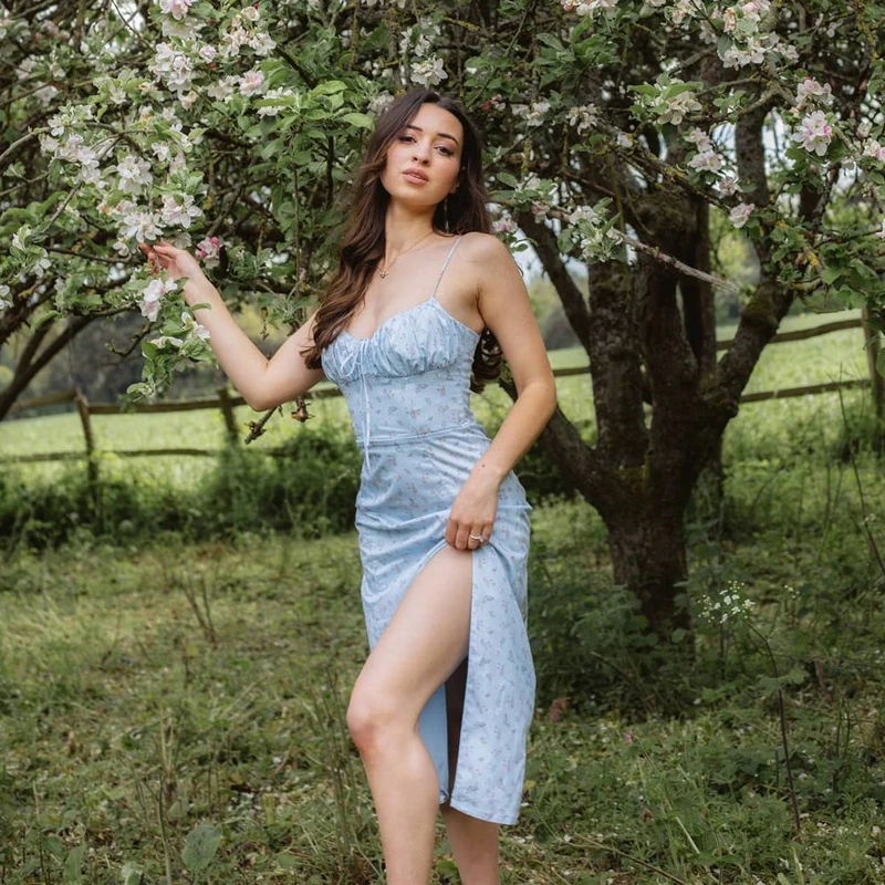 Thumbnail: NewasiFloral Women's Prairie Chic Spaghetti Strap, Backless Dress