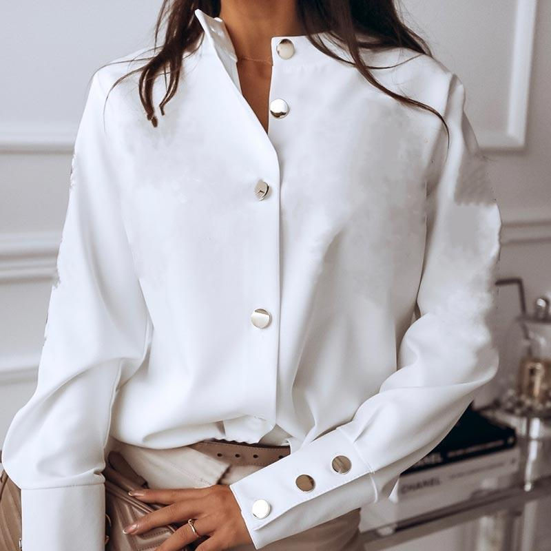Thumbnail: NEW Shirts for women tops Retro Casual Long Sleeve Button Ladies Shirts Solid