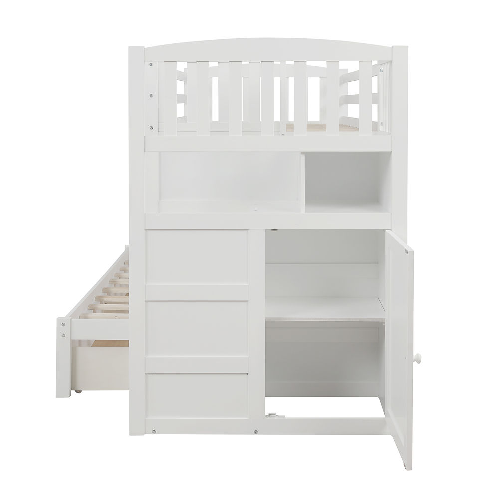 थंबनेल: Twin over Full/Twin Bunk Bed, Convertible Bottom Bed, Storage Shelves and Drawer