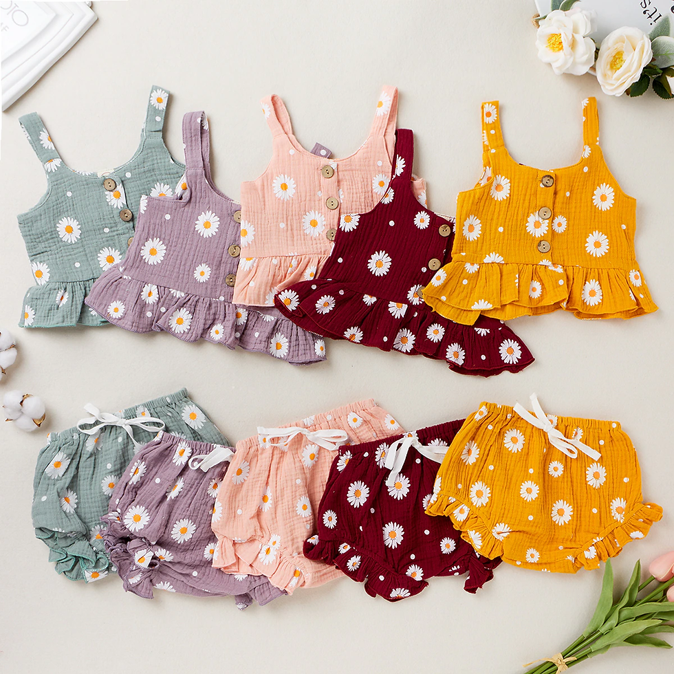 Miniatura: 1-5Years Kid Girls Summer Clothing Set  daisy Flower  Button Sleeveless Tank Tok