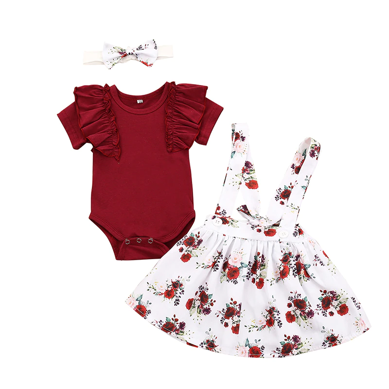 Thumbnail: Infant/ Baby Girls Set | 3Pc Pink Romper and Floral Dress
