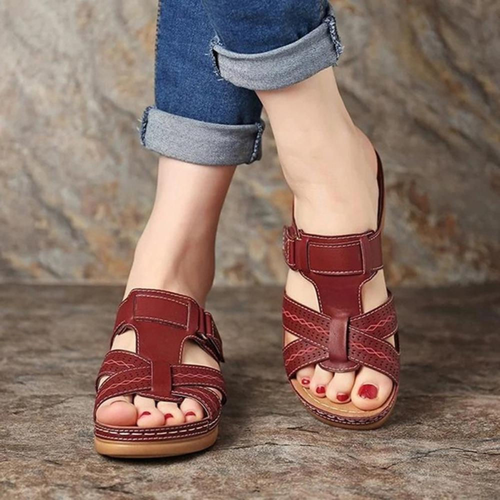 Open-Toe Summer Shoes | Vintage Low Heel Female Platform Shoes