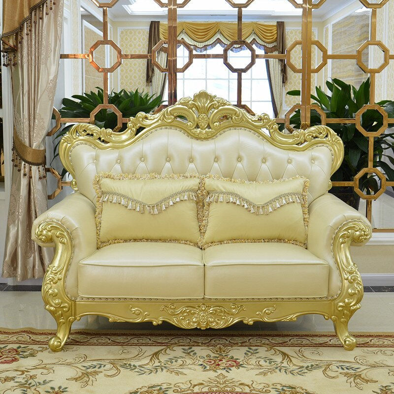 Miniatura: European-style Luxury Leather and Solid Wood Sofa Combination 