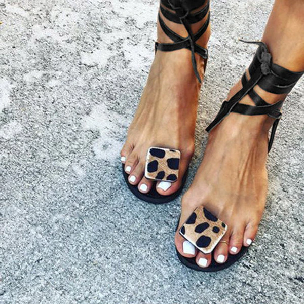 Thumbnail: Women's Flat Open-Toe Leopard Casual Shoes