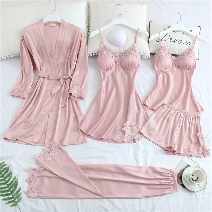 Miniature : JULY'S SONG 5-Piece Sexy Lace Women's Pajamas (Faux Silk)