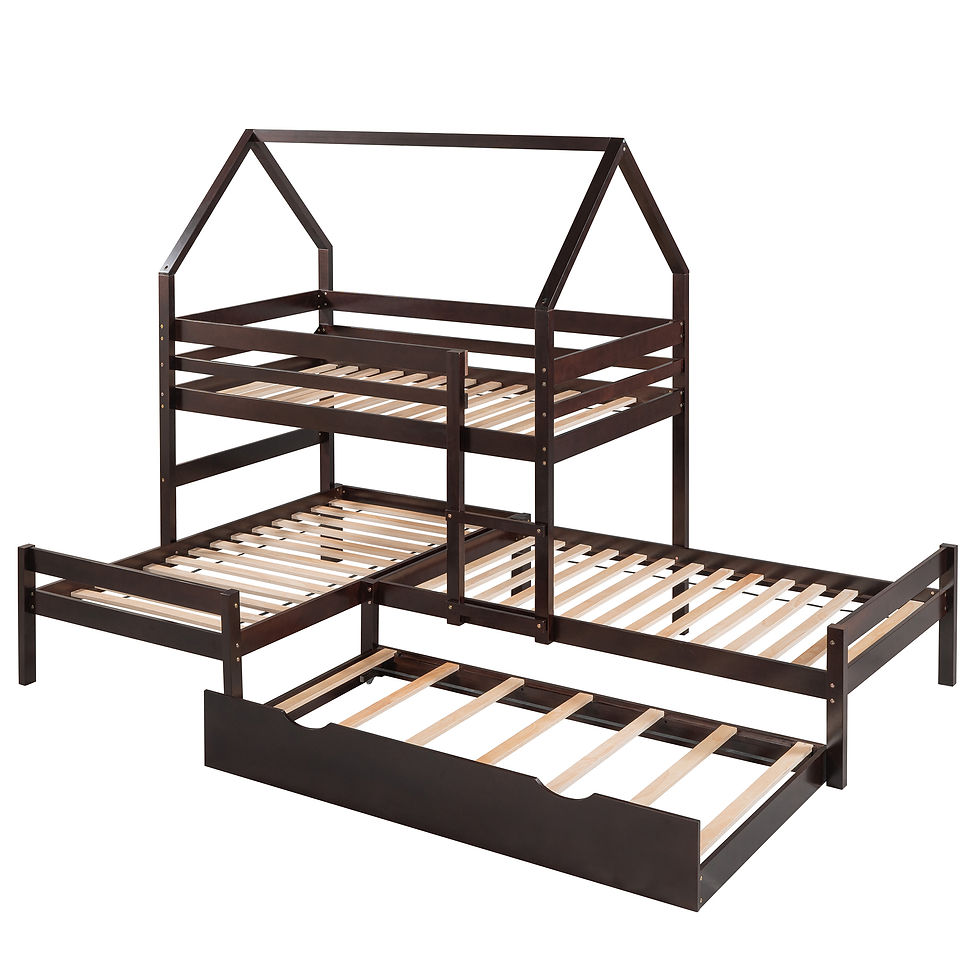 Miniatura: Triple Bed Twin over Twin over Twin Triple Bed Bunk bed with Trundle, Wooden Hou