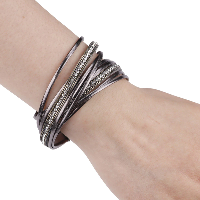 Thumbnail: ALLYES Multilayer Leather Bracelets for Women Femme 6 Colors Magnet Clasp
