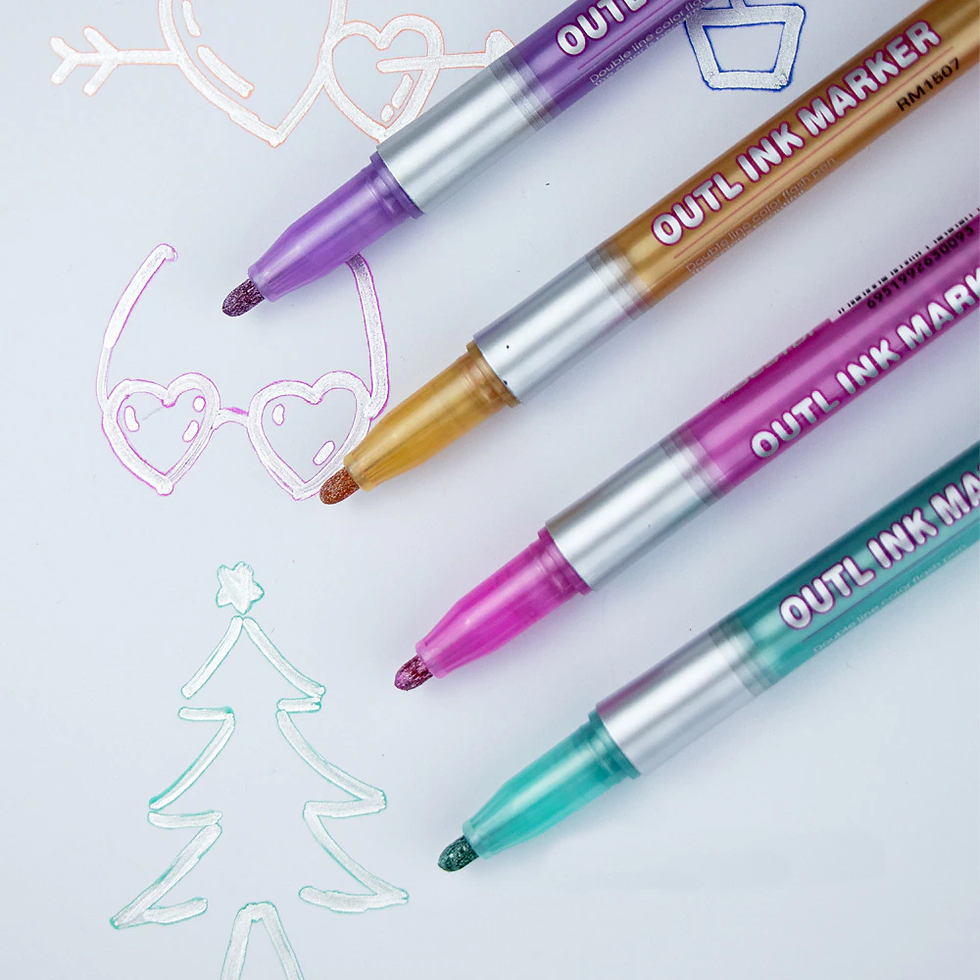 Miniatura: 8 Color Metallic Double Line Art Markers 