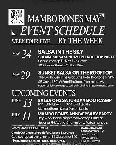 Mambo Bones Salsa Dance Studio Schedule. Salsa and Bachata Dance Classes in Richmond, Virginia