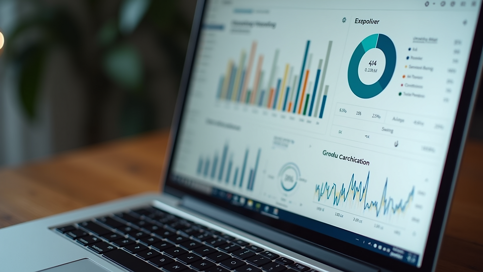 Close-up view of a laptop screen showing digital marketing analytics dashboard