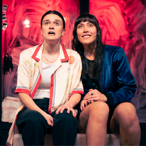 Catriona Faint and Leyla Aycan in Lost Girls at bus stops, a play, a pie and a pint. Credit: Tommy Ga-Ken Wan