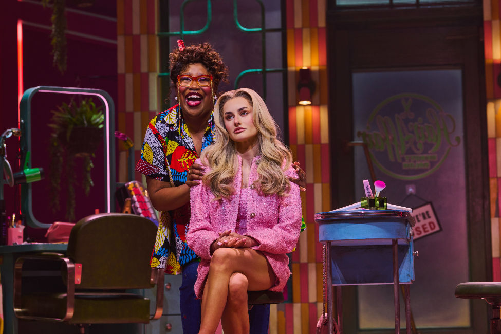 Karen Mavundukure as Paulette and Amber Davies as Elle Woods in Legally Blonde the musical UK tour. Photo credit: Matt Crockett