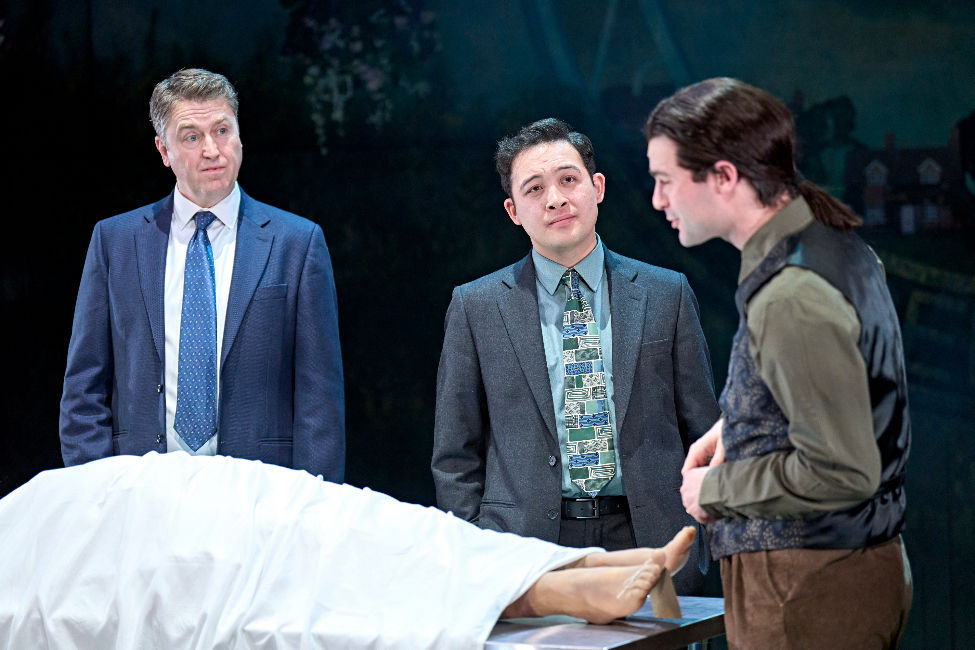 Daniel Casey (Barnaby), James Bradwell (Troy) & Rupert Sadler (Dennis Rainbird) in Midsomer Murders, The Killings at Badger's Drift play. Photo credit: Manuel Harlan