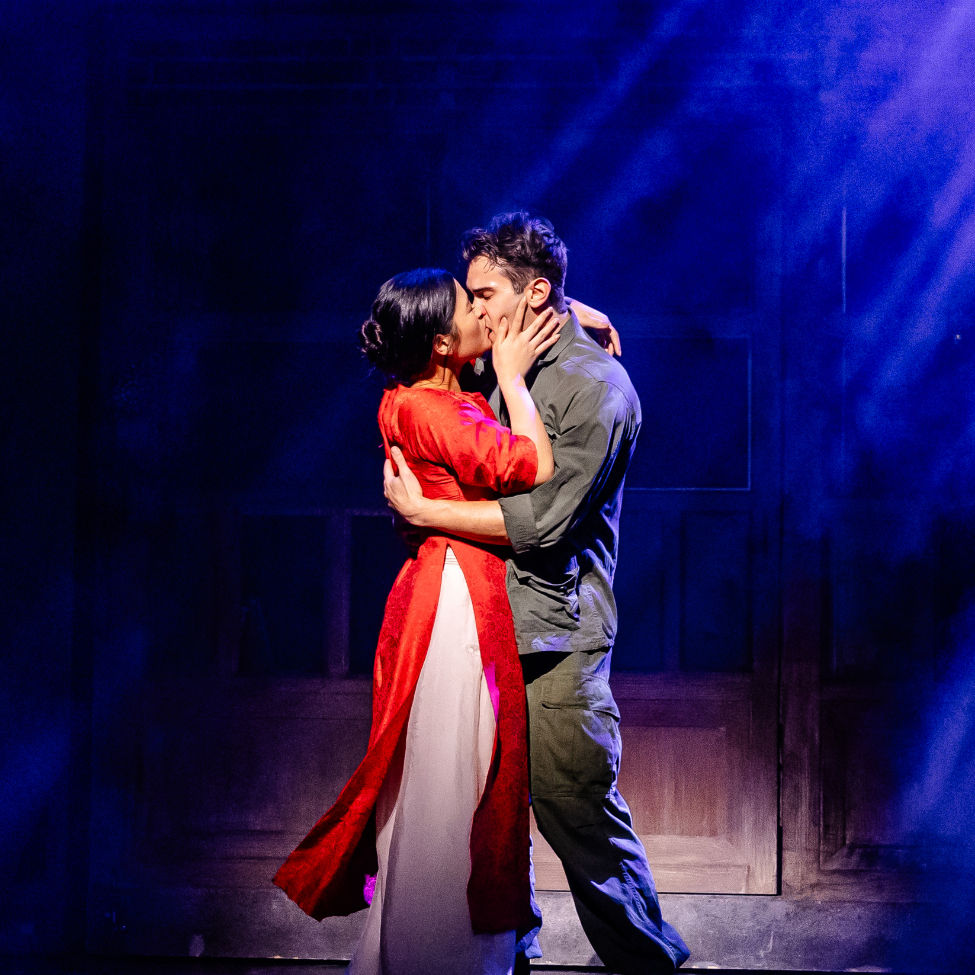 Miss Saigon UK tour cast. Julianne Pundan (Kim), Jack Kane (Chris). Photo: Danny Kaan