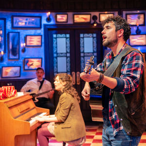 Dylan Wood, Lydia White and cast in Once at Pitlochry Festival Theatre. Photo credit: Tommy Ga-Ken Wan
