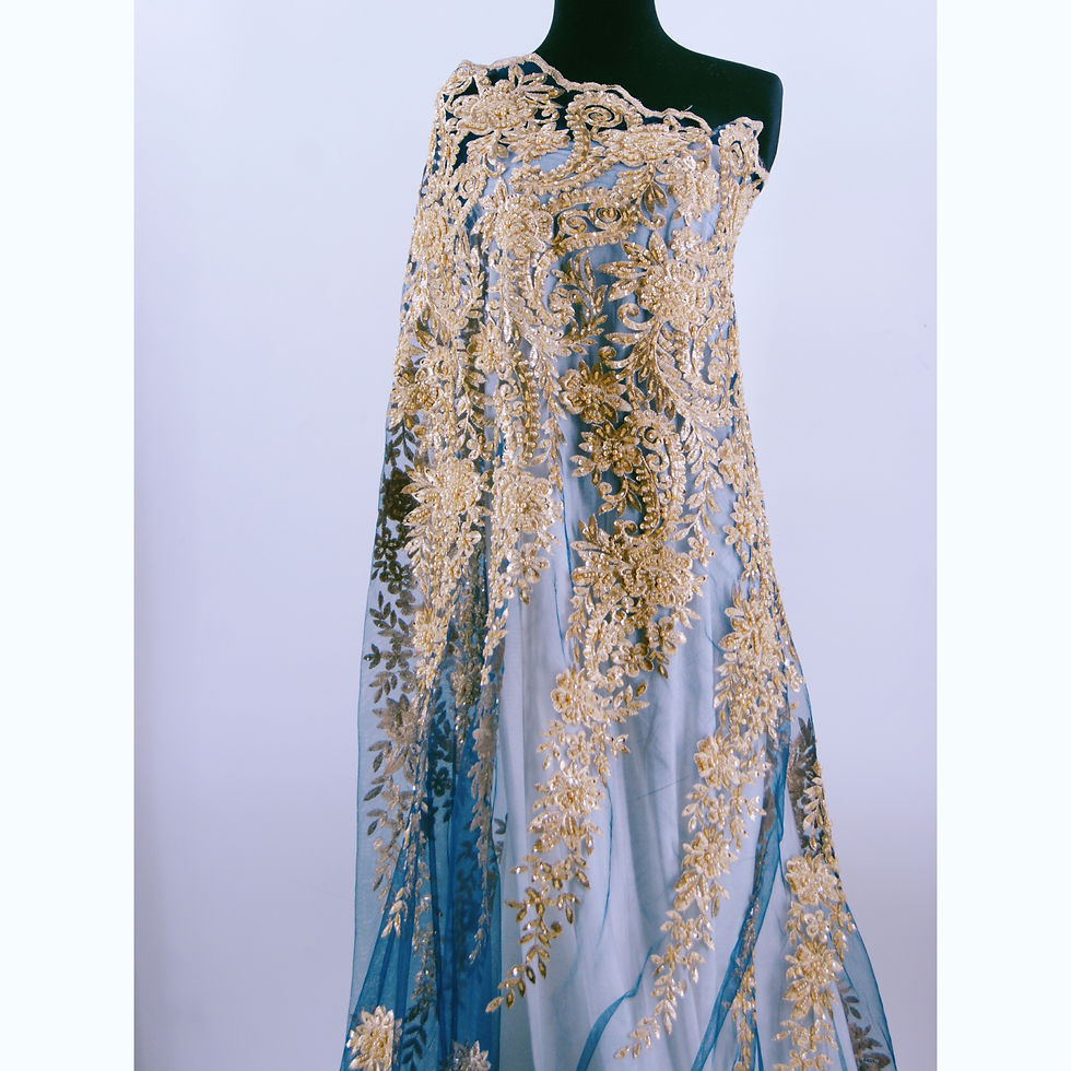 Thumbnail: SURAKI : heavy beads hand embroidery fabric for wedding gowns 